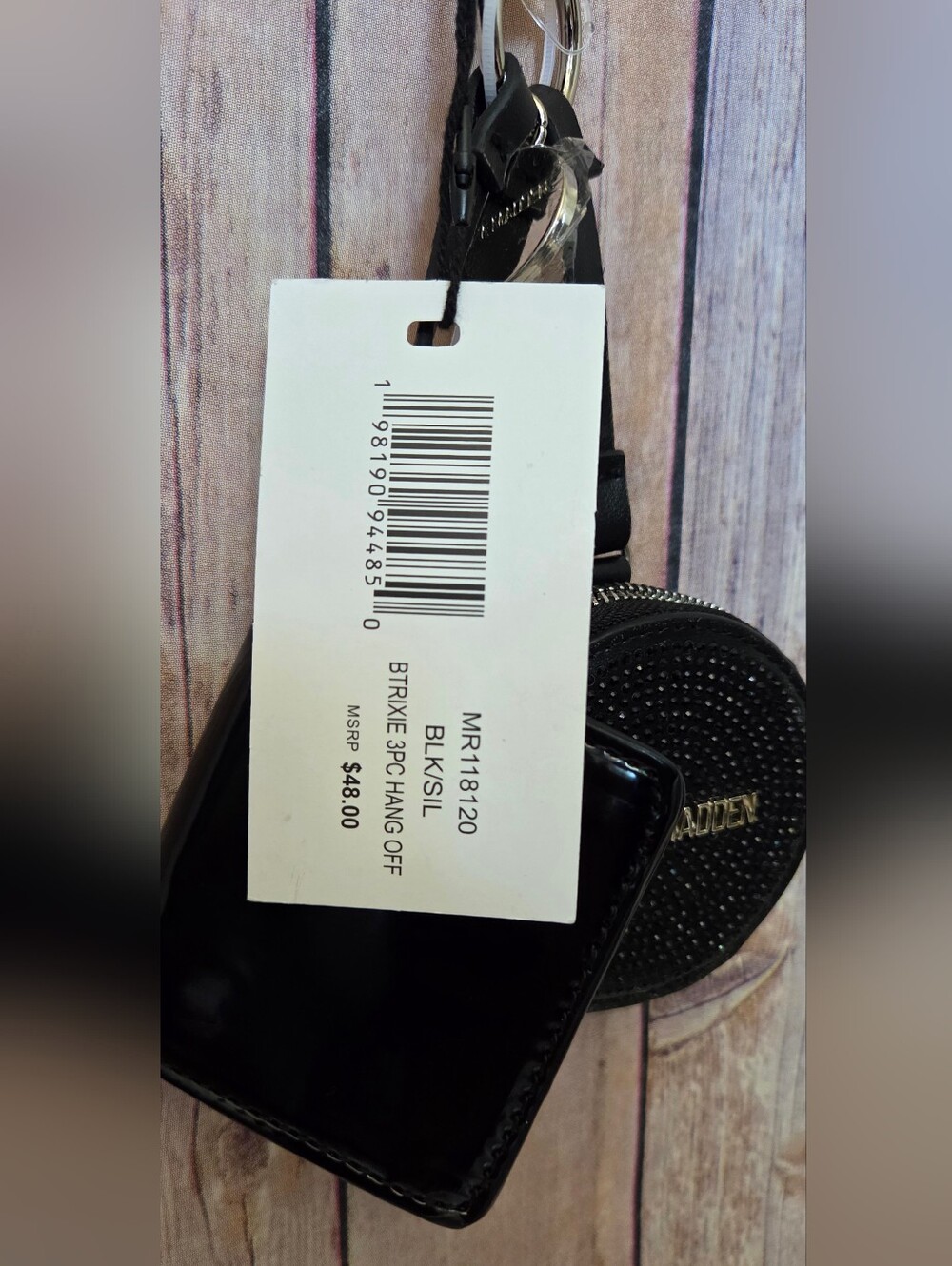 Steve Madden Black Keychain Coin Purses With Compact Mirror 3pc NWT - Picture 4 of 14